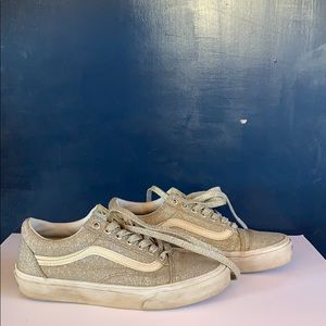 Old Skool Silver and White Glitter Skate Vans